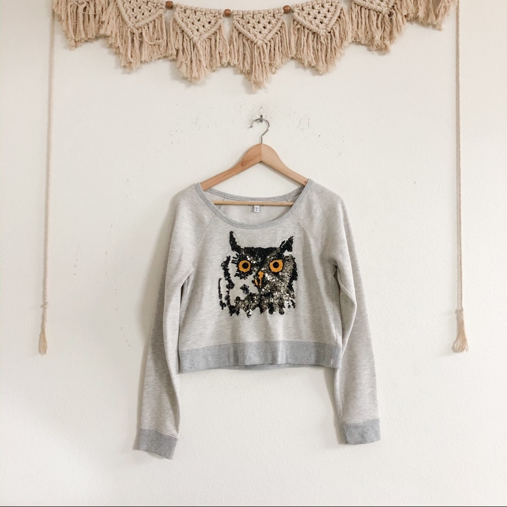 Express Gray Sweater with Owl Design